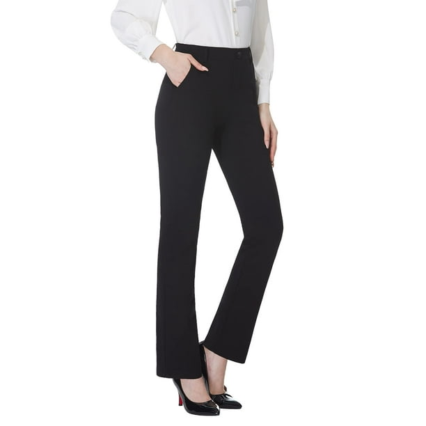 Tapata Women's' Stretchy Straight Dress Pants with Pockets Tall, Petite,  Regular for Office Work Business 32 Black Fleece L