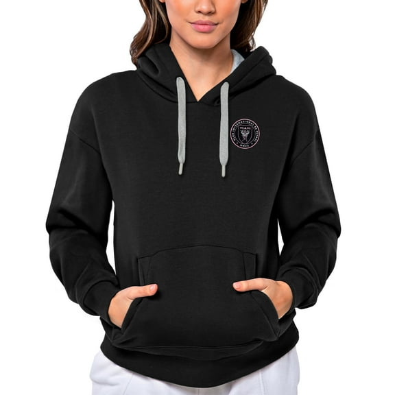 Women's Antigua Black Inter Miami CF Team Logo Victory Pullover Hoodie