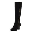 thumbnail image 1 of WEAIXIMIUNG Bottines pour Femmes Sans Talon Bottes d'Automne et d'Hiver pour Femmes Talons Hauts Épais Bout Rond Fermeture Éclair Latérale Mode Élégant Rétro Bottes Hautes Bottes Hauteur Genou, 1 of 9