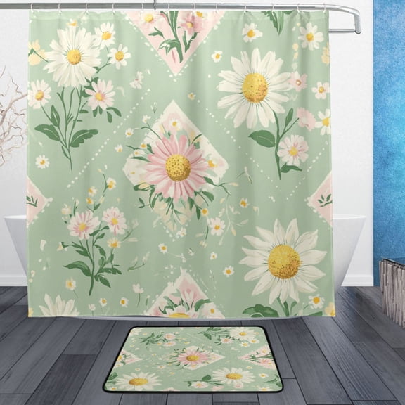 BZSMCE Shower Curtain and Bath Accessory Set,Floral Whimsy Pattern