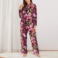 thumbnail image 2 of Yiaed Rose Flowers Print Pajamas Women's Long Sleeve Sleepwear Soft Button Down Loungewear Pjs Lounge Set Nightwear Womens Pajama Pants-Large, 2 of 7