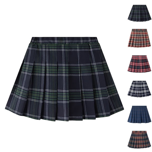 Girls School Uniform Skirts Elastic Waist Pleated Skirts Girl School Clothes Plaid Skirts for Girls Uniform Size 2-12 Years