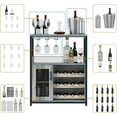 thumbnail image 3 of Wine Bar Cabinet, Liquor Storage Cabinet with Detachable Wine Rack, Small Coffee Bar with Glass Holder & Mesh Door, Buffet Sideboard for Dining Room, Kitchen, Living Room, Grey, 3 of 8