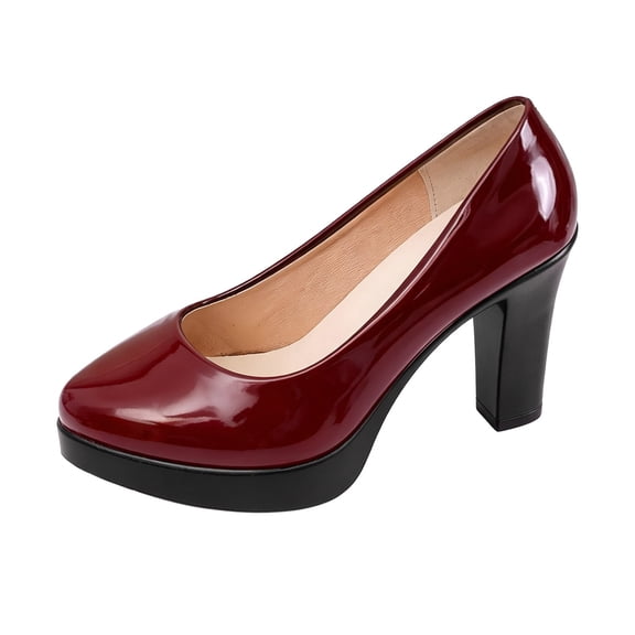 Win s Way Women's Chunky Heel Solid Low Top Slip On Dress Shoes Comfort Work Evening