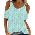 thumbnail image 1 of Tops de Hombro Frío para las Mujeres Floral Impresión Off Hombro Manga Corta V-Cuello Blusa, Top de Verano Casual, 1 of 4