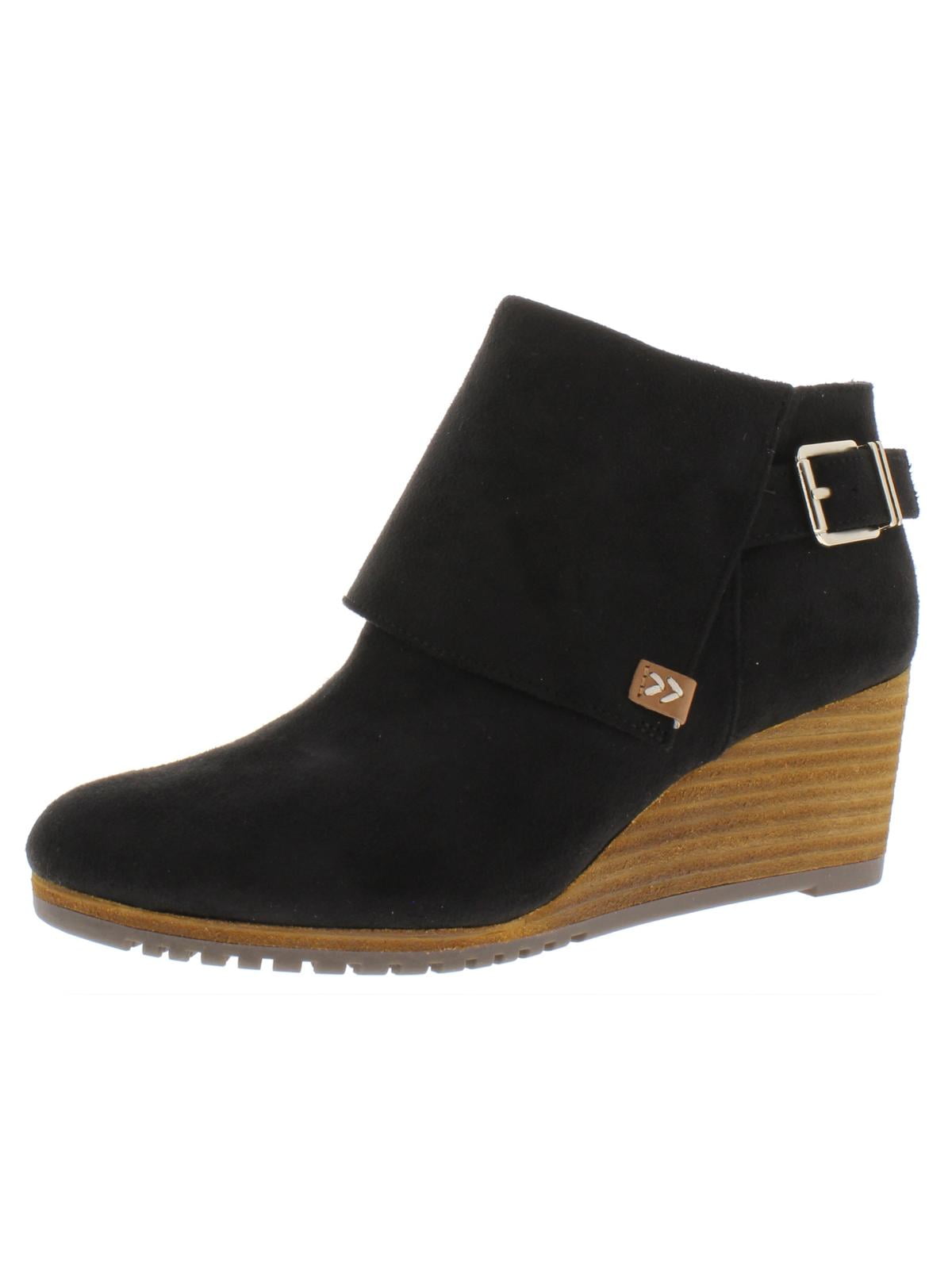 Suede Ankle Wedge Boots Black 