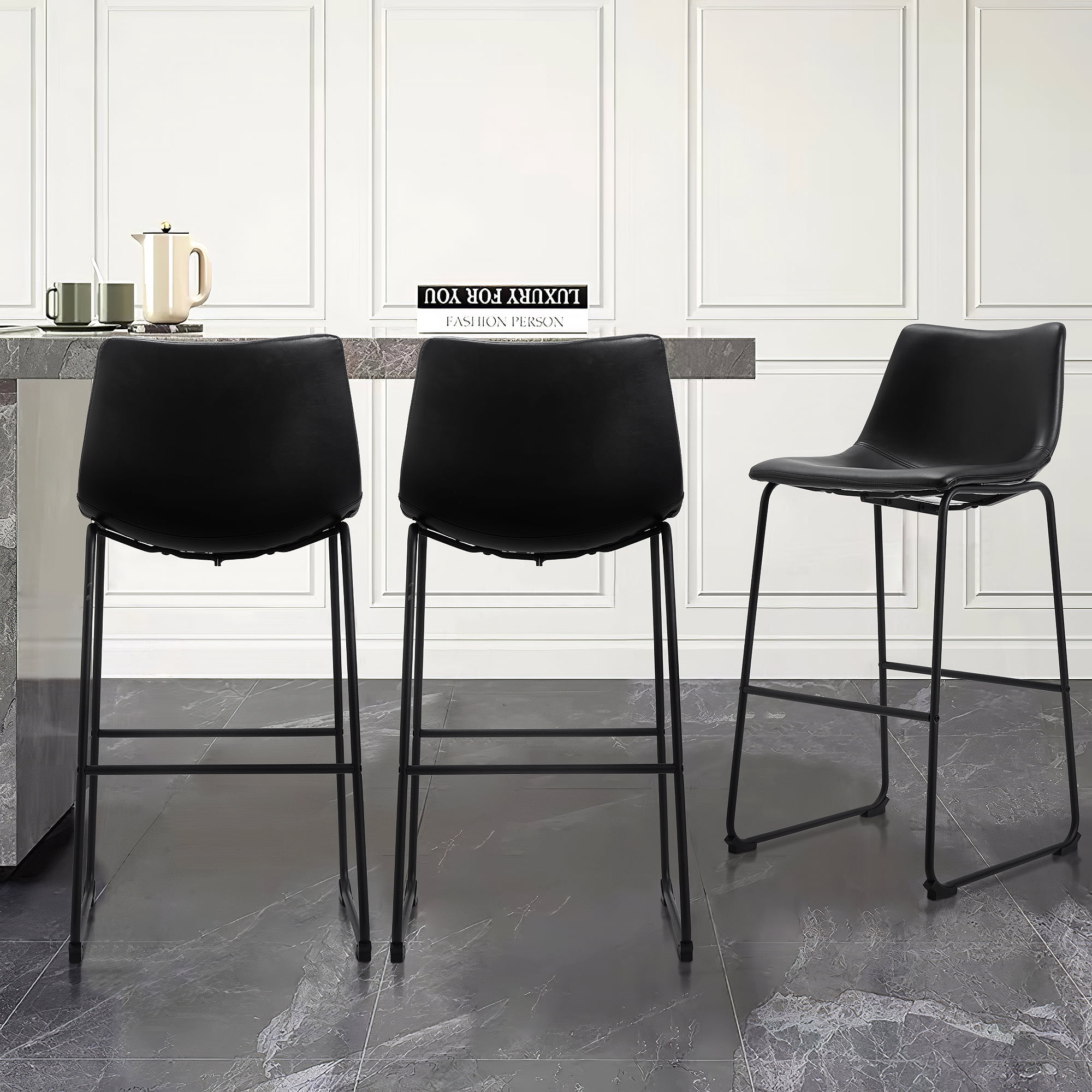 Dining Chairs Set of 2 Bar Stool 30",PU Leather,Black