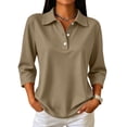 thumbnail image 2 of 3/4 Sleeve Button Collar Polo Shirts for Women Soft Breathable Dressy Casual Blouses Khaki S, 2 of 9