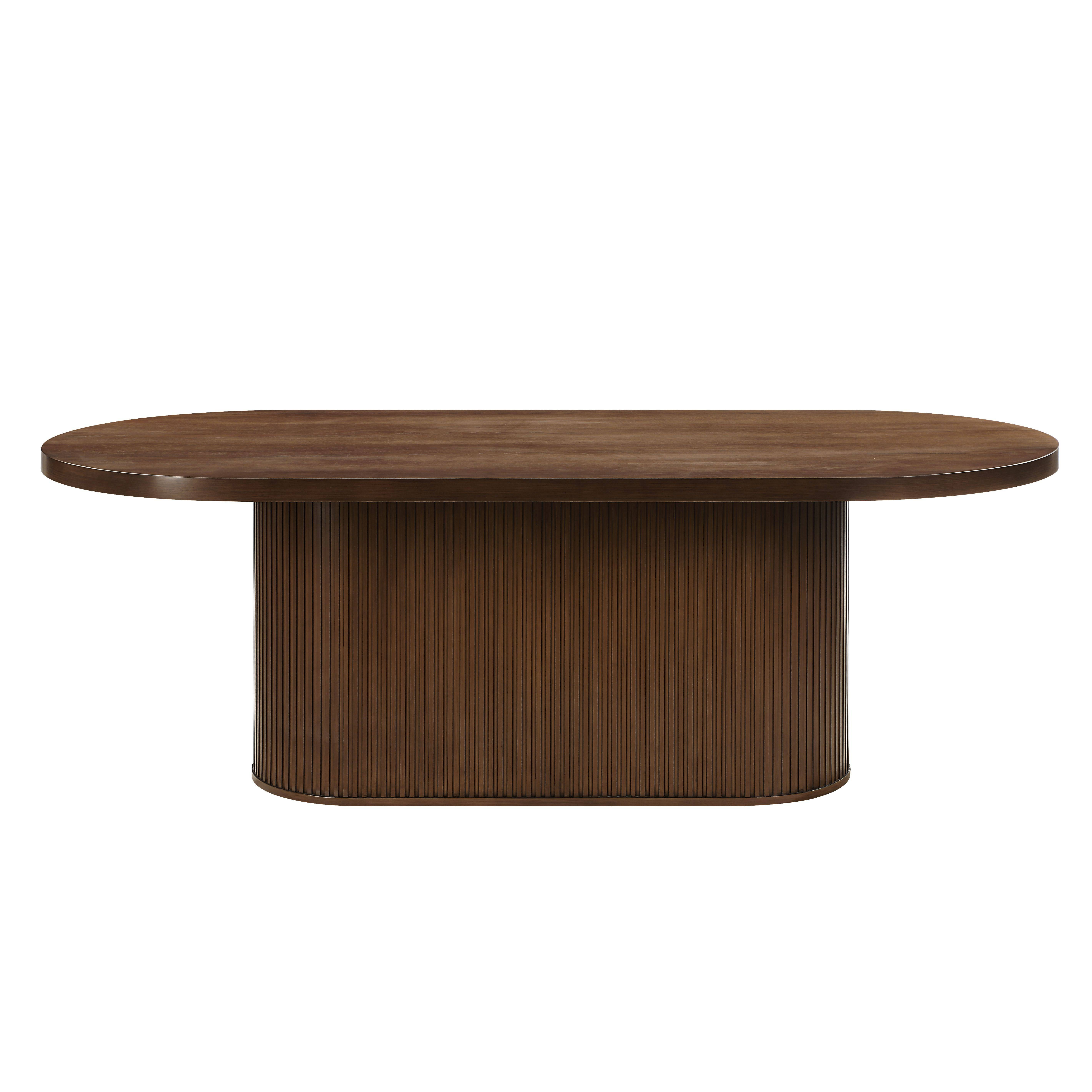 ACME Gamarya Contemporary Wood Oval Dining Table with Vertical Pattern in Oak