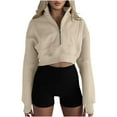 thumbnail image 3 of Patlollav Winter Women's Half Zipper Cropped Sweatshirts Casual Long Sleeve Tops With Thumb Hole, 3 of 6