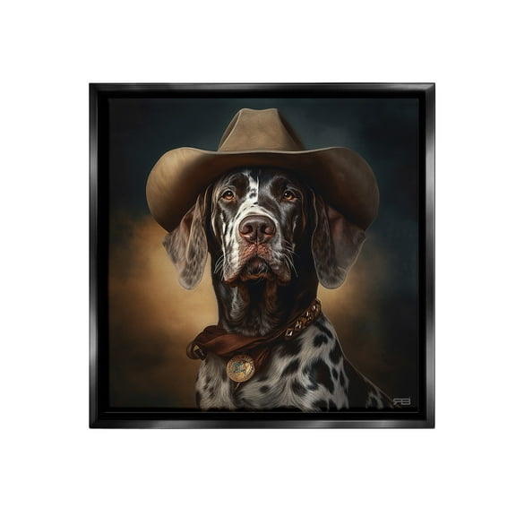 Stupell Industries Cowboy Dalmatian Portrait Animals & Insects Painting Black Floater Framed Canvas Art Print Wall Art, 18 x 18