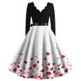 thumbnail image 3 of Fgvctg Valentine's Day Tea Party Dresses for Women Fit Long Sleeve Vintage Cocktail Dress Plus Size 50's Dress Sweet Love Heart Print Date-Night Outfits V Neck Clothing White S, 3 of 3