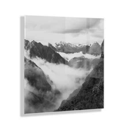 Kate and Laurel x Pete Olsen Collaboration Inca Trail Floating Acrylic Art, 23x23, Black and White Landscape Art for Wall
