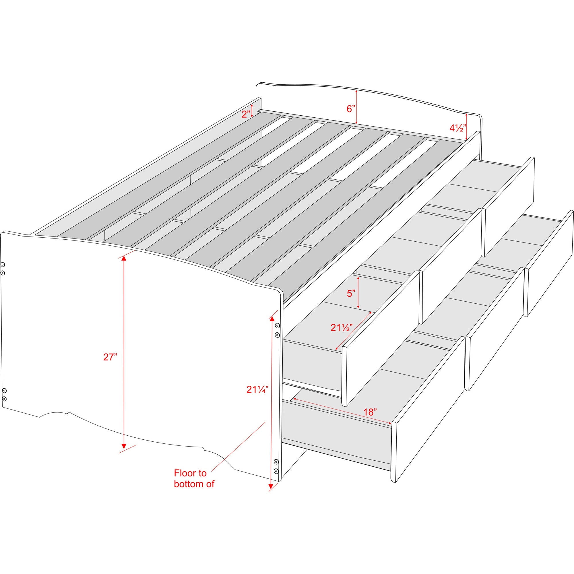 Tall Twin Captains Platform Storage Bed with 6 Drawers, Cherry
