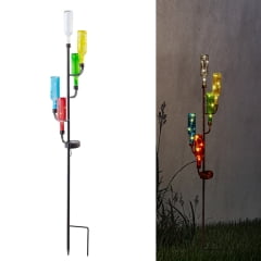 

4PC Alpine Alpine - QTT504SLR - Glass/Iron Multicolored 37 in. H Bottle Tree Solar Garden Stake