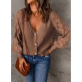 ZKESS Womens Cardigan Sweater Button Down V Neck Crochet Patchwork Long