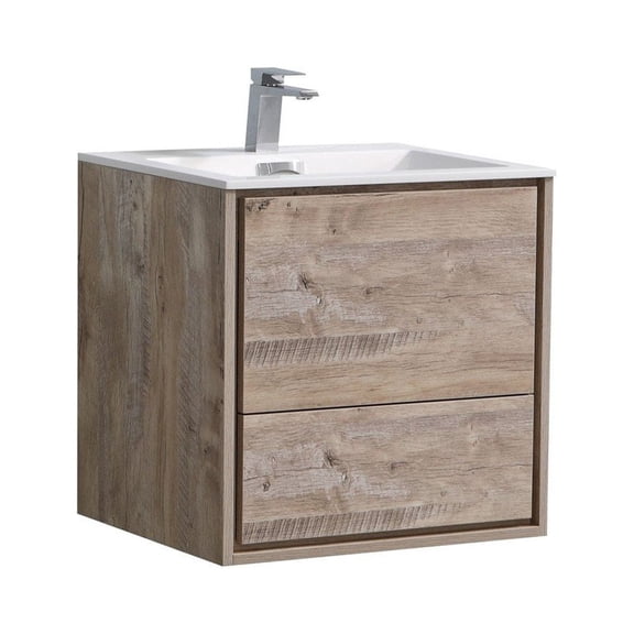 KubeBath DeLusso 24" Nature Wood Wall Mount Modern Bathroom Vanity