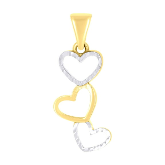 10k Two-tone Gold Womens Triple Heart Charm Pendant for Women