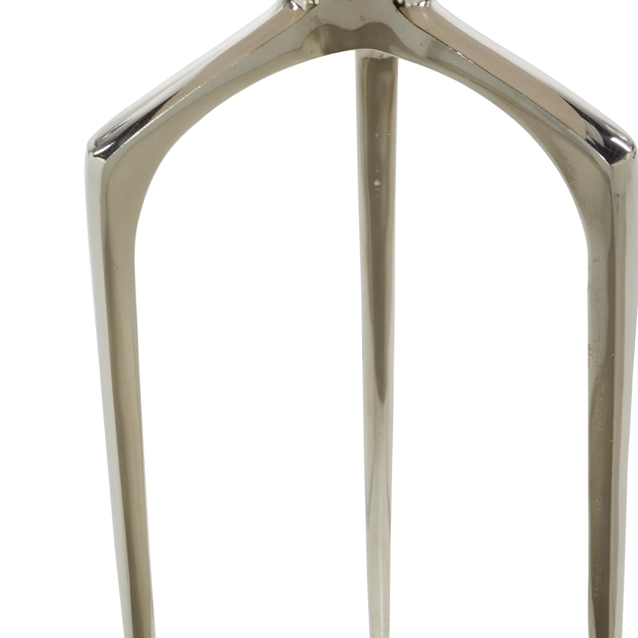 DecMode 13" x 22" Silver Aluminum Metal Tray Inspired Top Accent Table with 3 Tripod Legs, 1-Piece