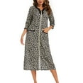 thumbnail image 4 of Defitshape Women's Short Sleeve Robe Boho Hippie Summer Full Zipper House Coat Knee Length V Neck Bathrobe Comfy Soft Stretchy Midi Zip Up Duster Robe w/ Pockets Leopard 14, 4 of 4