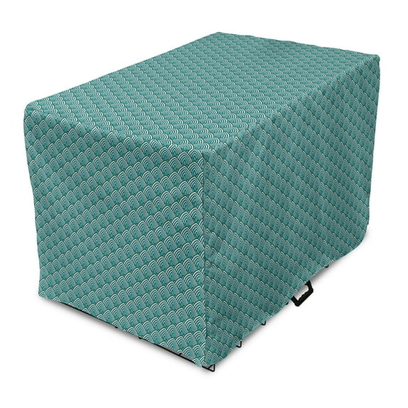 Nostalgic Dog Crate Cover, Blue Monochromatic Vintage Pattern Repetition, Easy to Use Pet Kennel Cover Small Dogs Puppies Kittens, 7 Sizes, Seafoam Multicolor, by Ambesonne