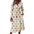 thumbnail image 4 of Women's Floral V‑Neck Long Sleeve Midi Dress, Casual Wrap‑Front A‑Line Dress With Side Pockets 01-Beige L, 4 of 5