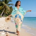 thumbnail image 5 of Xixirimido Beach Dolphins Hibiscus Floral Print Women’s Plus Size Beach Kaftan Dress V-Neck Batwing Sleeve Swimsuit Cover Up Flowy Caftan Dress for Pool, Cruise & Resort Wear, 5 of 7