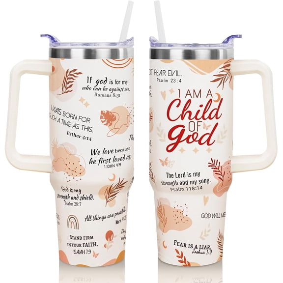 30oz Christian Tumbler with Handle and Straw - Insulated Travel Mug & Water Bottle - Religious Gifts for Women, Friends, Girl - Perfect for Coffee On The Go (Christmas, Birthday Gift)