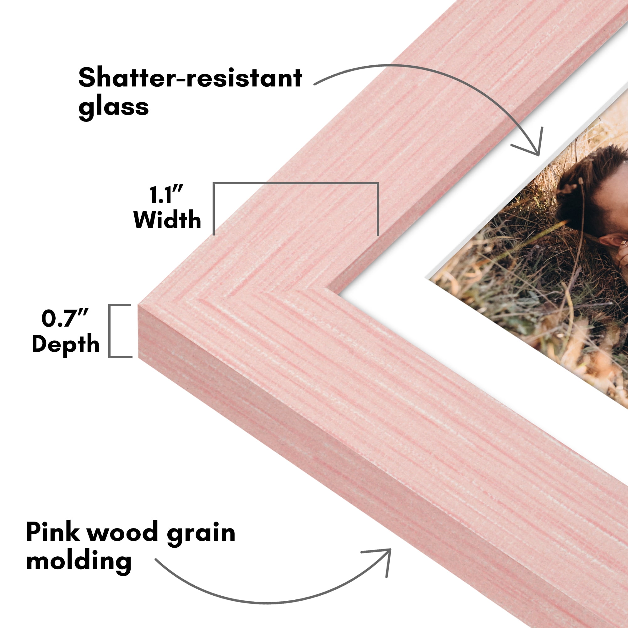 Americanflat 5x7 Picture Frame with Shatter-Resistant Glass Fits 4x6 Photos with Mat Hudson Distressed - Pink