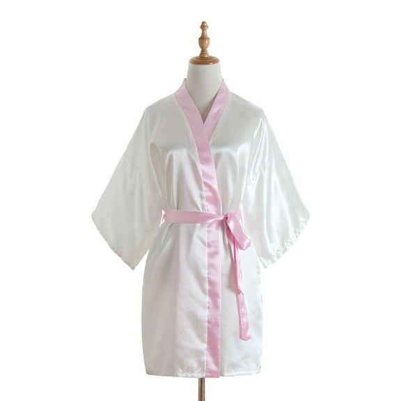 FRSASU Silky Robes for Women Satin Knee Length Bride Bridesmaid Wedding Party Bathrobe Lightweight Sleepwear White