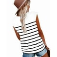 thumbnail image 3 of Womens Tops Dressy Casual Summer Striped Shirts Cap Sleeve Tops Color Block Loose Fit White L, 3 of 9
