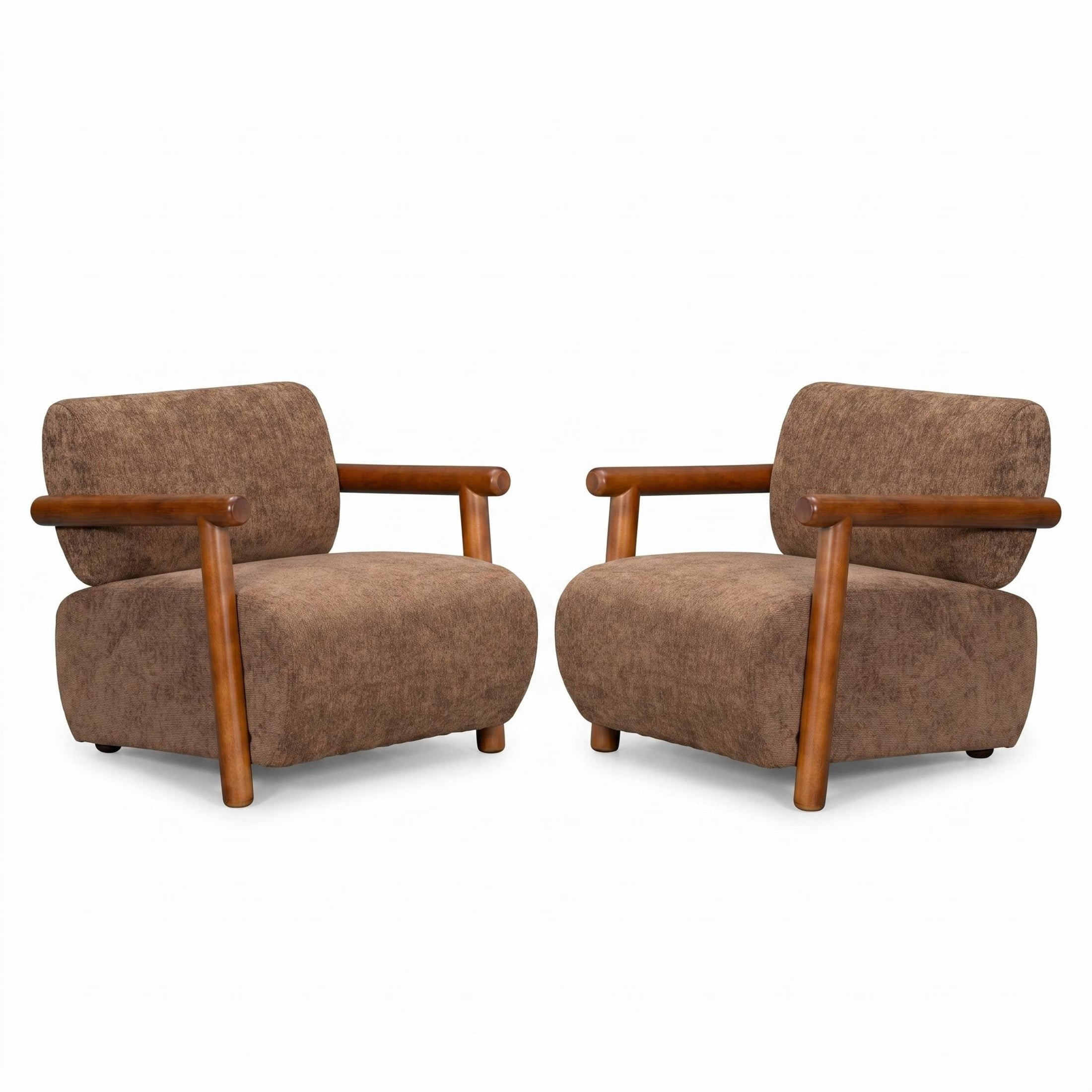 Christopher Knight Home Modern Accent Lounge Chair, Chenille Upholstery with Solid Wood Arms, Brown, Set of 2
