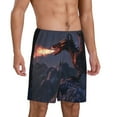 thumbnail image 2 of Kdxio Fire Breathing Dragon Twilight Print Mens Sleep Shorts Bottoms Soft Comfy Pajama Wear Pants with Drawstring Pockets, 2 of 5
