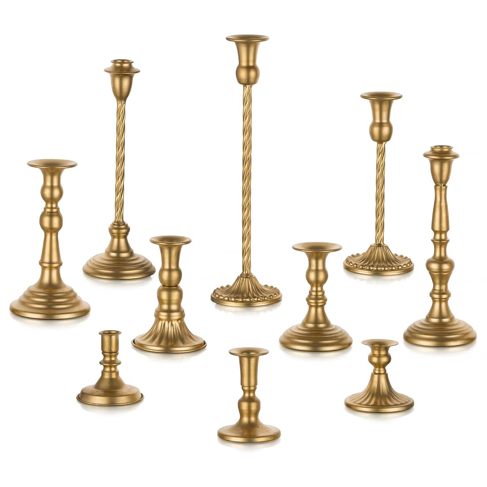 Nuptio  Set of 10 Gold Candlestick Holders, Tall Vintage Metal Taper Candle Holders for Dinning Table Centerpiece Mantel Decoration