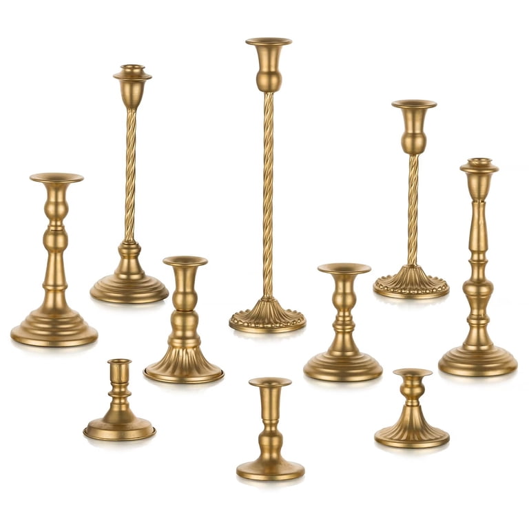 Nuptio Gold Brass Taper Candlestick Holders, Set of 10 photo 6