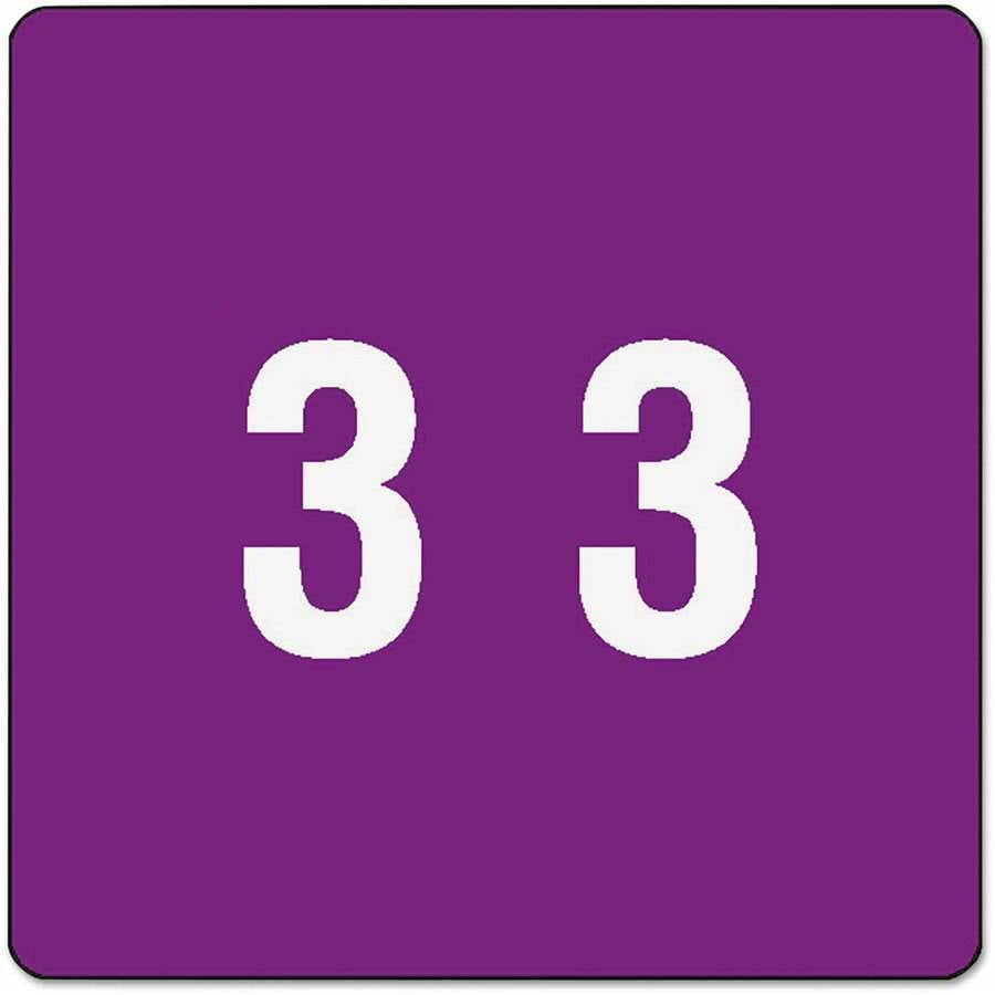 Smead Single Digit End Tab Labels, Number 3, White on Purple, 250/Roll