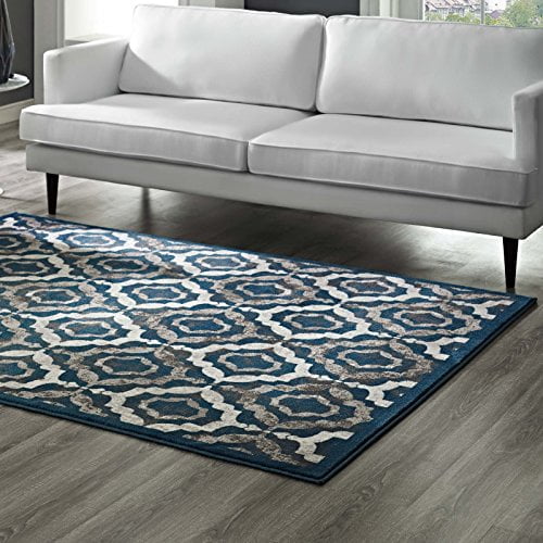 Modway R-1128A-810 Kalinda Rustic Vintage Moroccan Trellis Area Rug, 8x10, Ivory/Moroccan Blue/Brown
