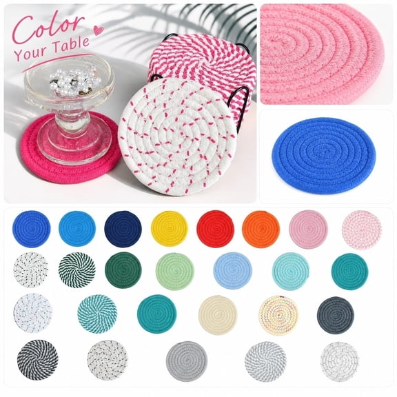 Round Textured Coiled Drink Coasters Decorative Tabletop Protective Mats for Hot Cups and Cold Mugs Rustic Home Dining Room Modern Kitchen Coffee Table Ornament , A