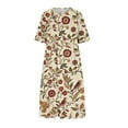 thumbnail image 4 of Ecqkame Summer Dresses for Women Round Neck Short Sleeve Flowy Printed Tshirt Dress Casual Loose Sundress with Pockets 02-Beige-B M, 4 of 5