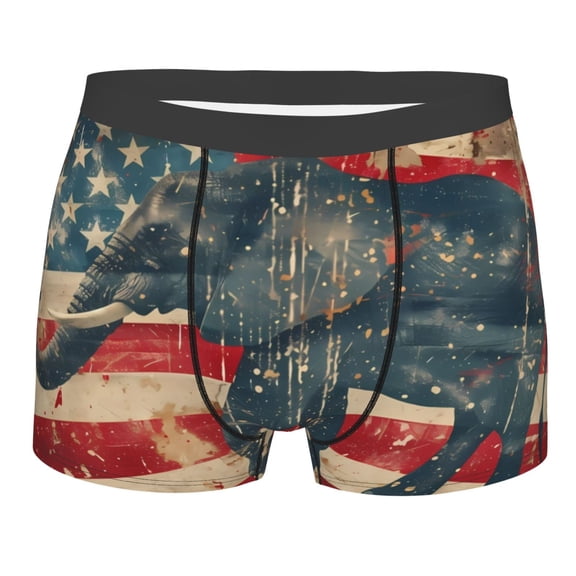 Salouo Vintage American Flag Elephant Print Men's Boxer Briefs,Breathable Underwear Elastic Waistband Briefs for Men -Large