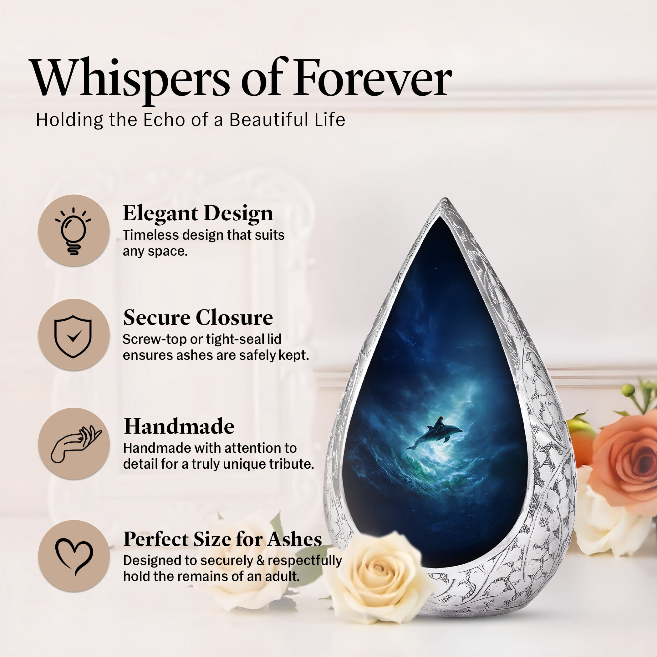 JAGSHASHI Dolphin Keepsake Sharing Urn – Mini Blue Cremation Urn for Human or Pet Ashes – Coral Reef Small Memorial Token Urns with Velvet Box & Funnel – Memorial Tribute for Families (Blue 3 Inch)