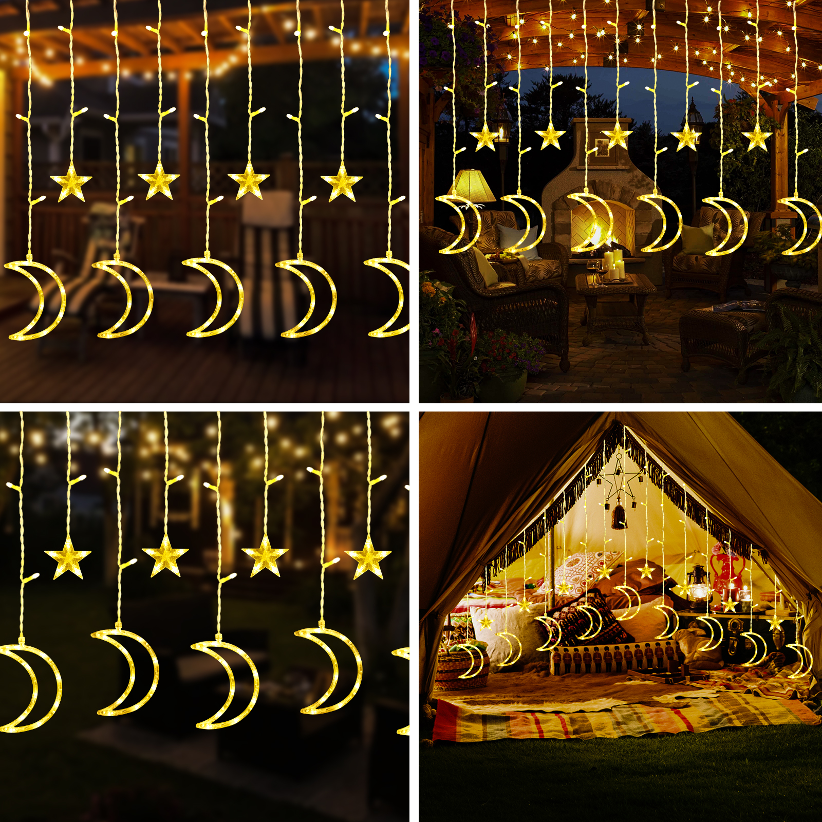 Qoosea 120 LED Moon Star Lights, Decorative String Hanging Lights with ...