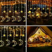 Qoosea 120 LED Curtain String Lights, Star and Moon Lights Fairy Lights, String Hanging with Remote for Bedroom Birthday Wedding Christmas Party Garden Indoor Outdoor Decoration