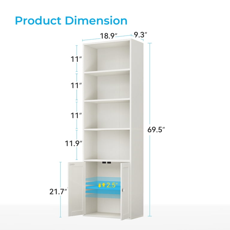 Casacomoda 6-Tier Bookcase with Cabinet, Modern White photo 8