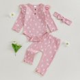 thumbnail image 2 of Okbabeha Newborn Baby Girl Clothes Fall Winter Outfit 0 3 6 9 12 18Months Ruffle Long Sleeve Ribbed Romper+Pants+Headband Set, 2 of 8