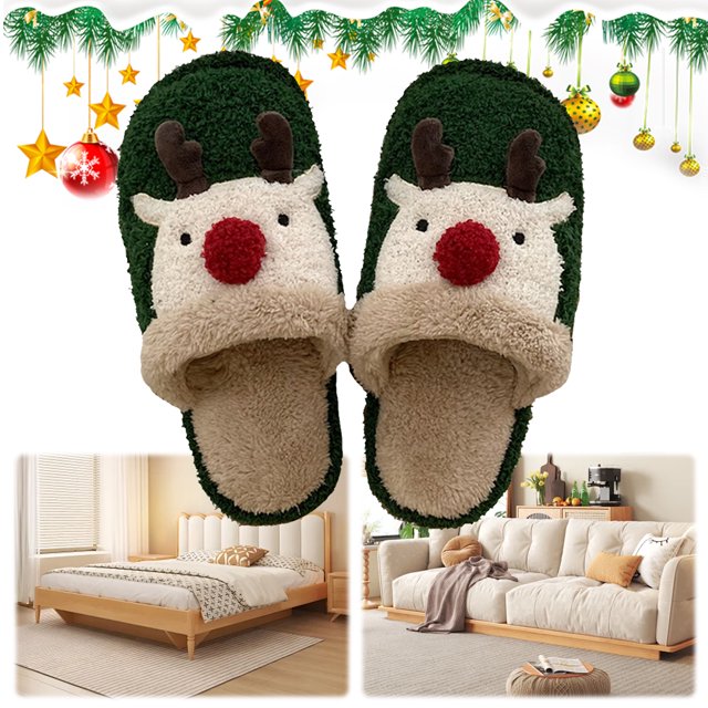 Suaves para Parejas Pantuflas Felpa Alce Navideño Antideslizantes Interior