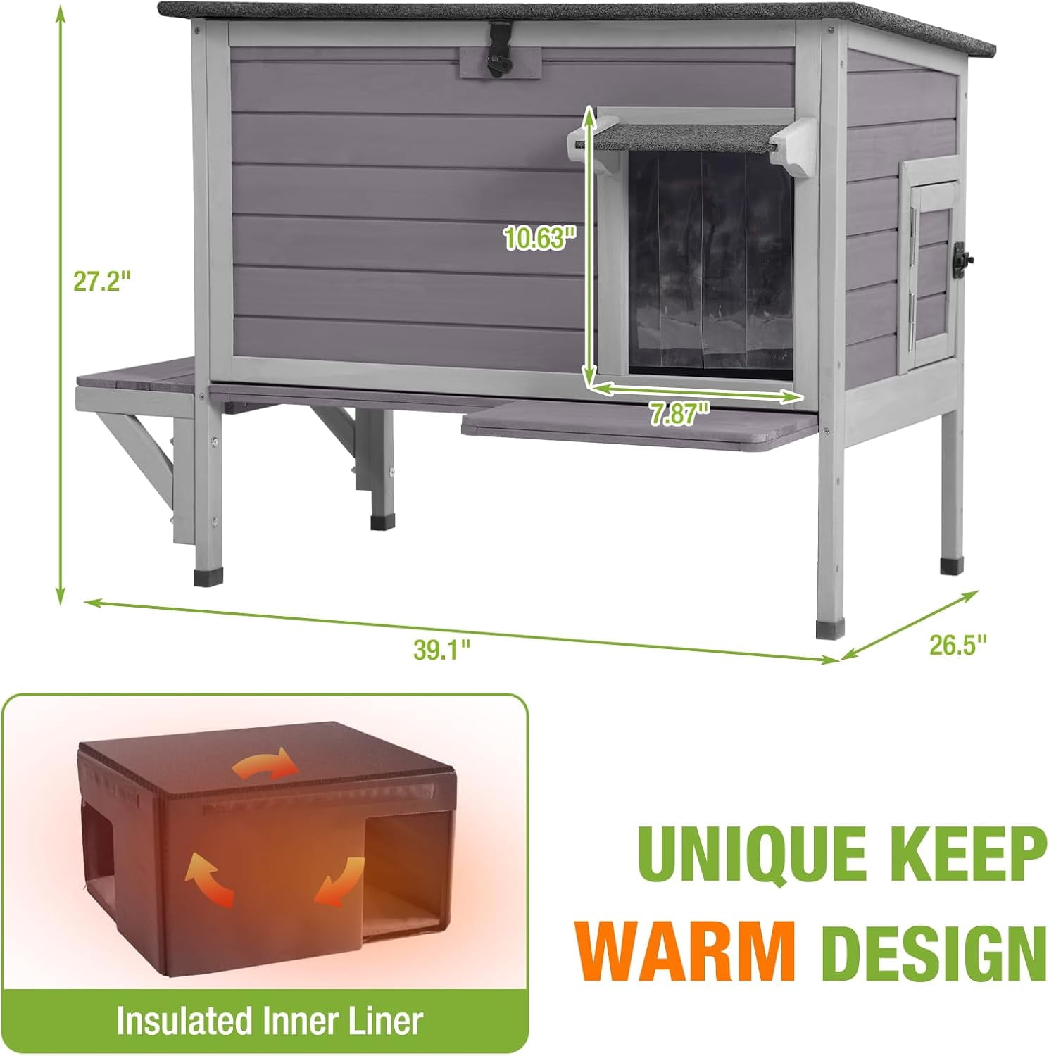 MEDEHOO Insulated Outdoor Cat House with All-Round Liner, Weatherproof Feral Cat Shelter for Winter, Outside Stray Cat House with 3 Escape Doors and Elevated Base