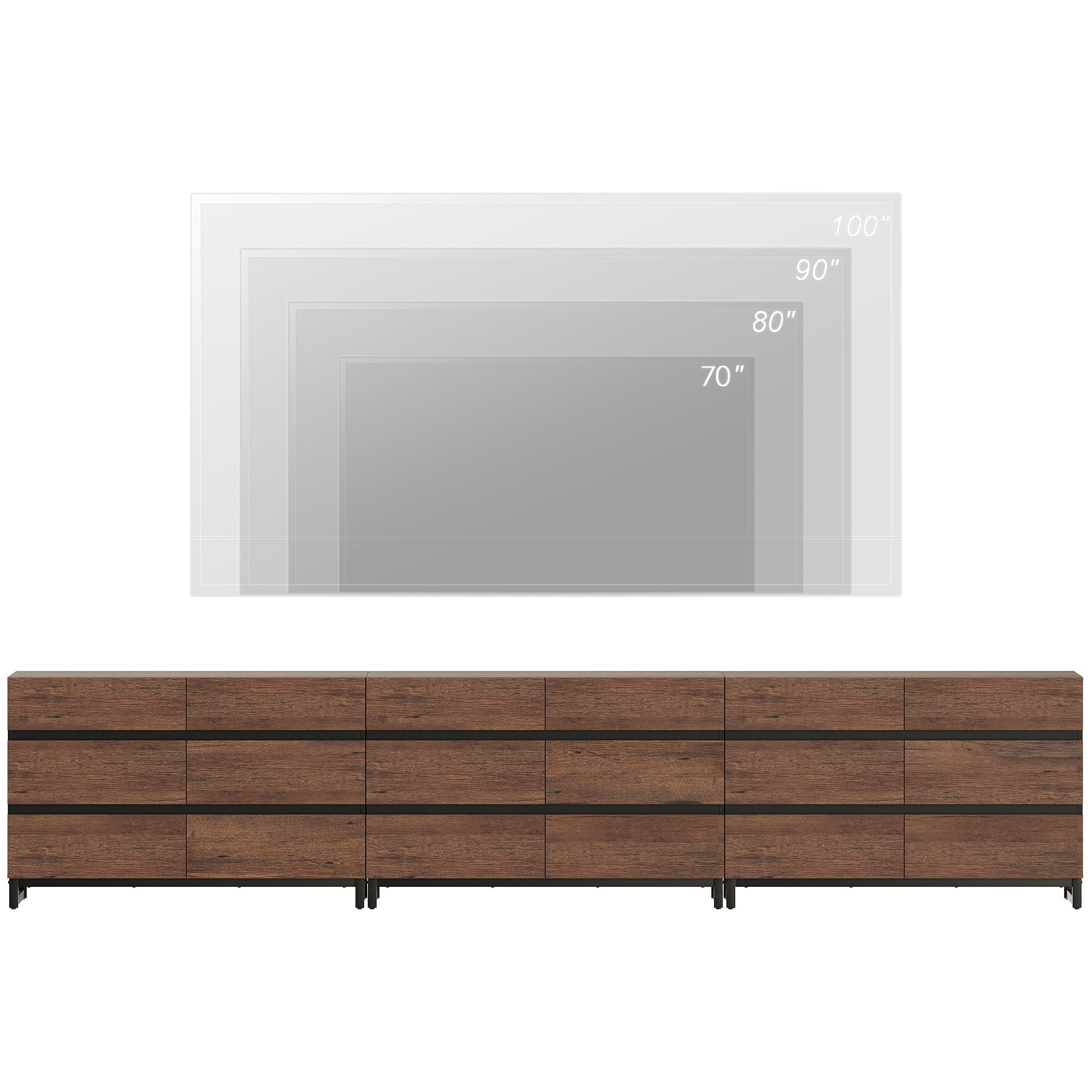 Modern TV Stand For Tvs Up To 120 Inch, Entertainment Center With 18 Drawers And Metal Base, Media Console For Living Room, Bedroom,Brown