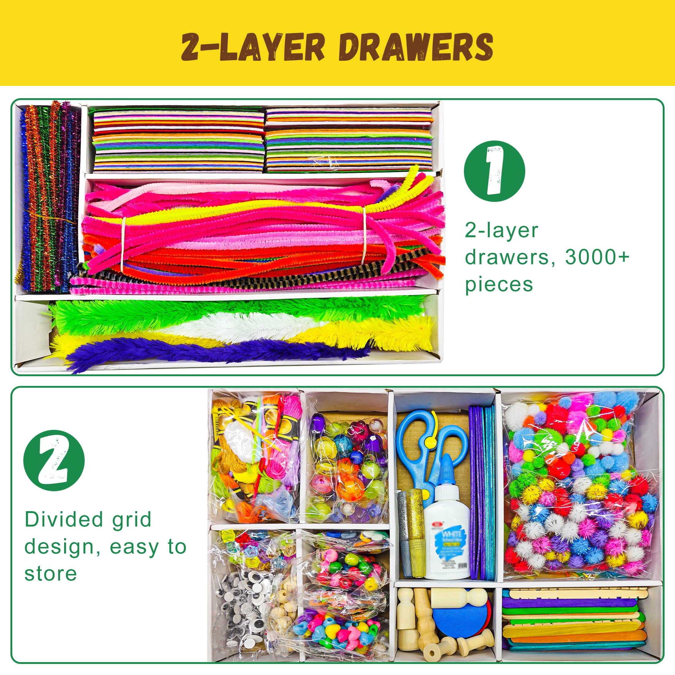 Arts & Crafts Supplies Kits & Materials Set for Kids, 3000+Pcs Arts and Crafts Supplies for Kids, DIY School Supplies Set for Girls Boys