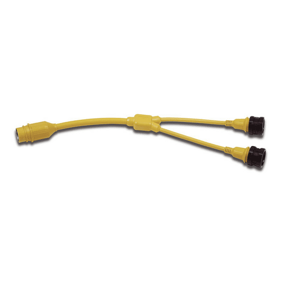 Marinco 153AY Marine Electrical Shore Power Y Adapter (50-Amp 125/250-Volt Locking Male to Double 30-Amp 125-Volt Locking Female with Sealing Collar System, Yellow)
